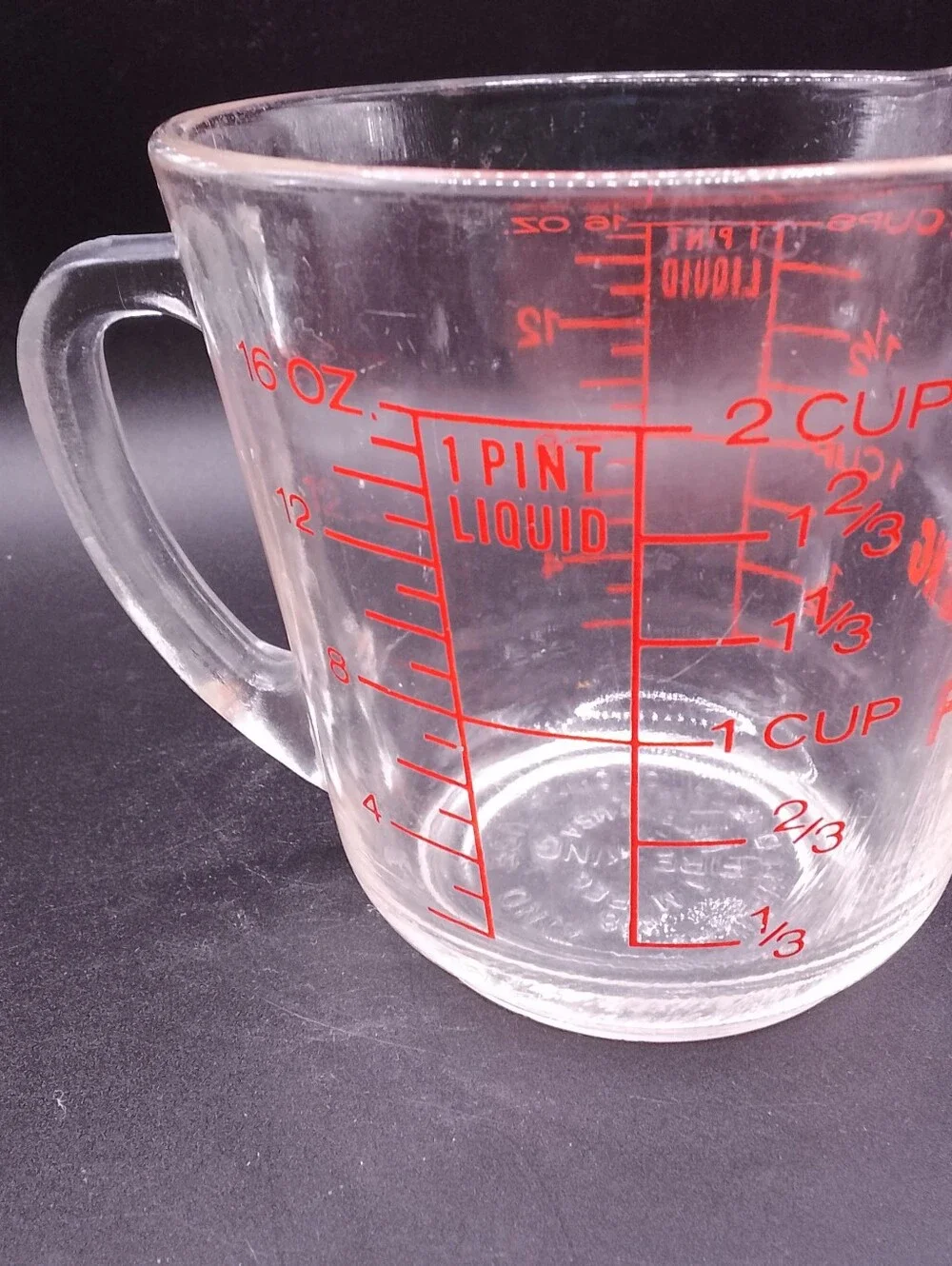 Vintage Glass Fire King Measuring Cup 2-Cup Made in USA Red letters